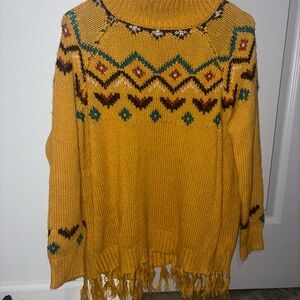Wrangler Mustard Cowl Neck Sweater with Fringe